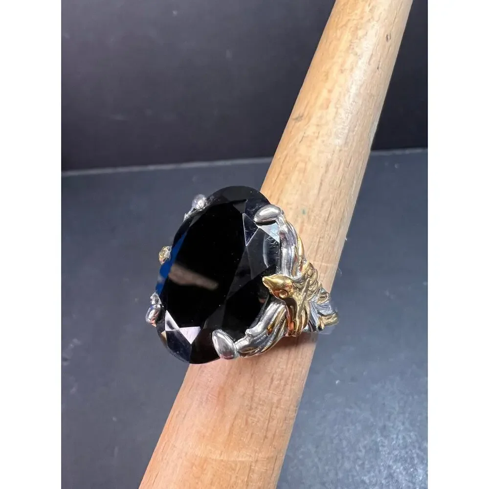 NEW Black spinel Phoenix ring in rhodium and vermeil over sterling silver size 7